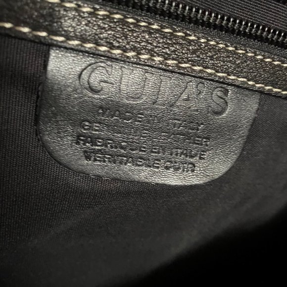 Sac de week-end en cuir véritable noir surpiqué et boutons or bronze - Picture 6 of 6